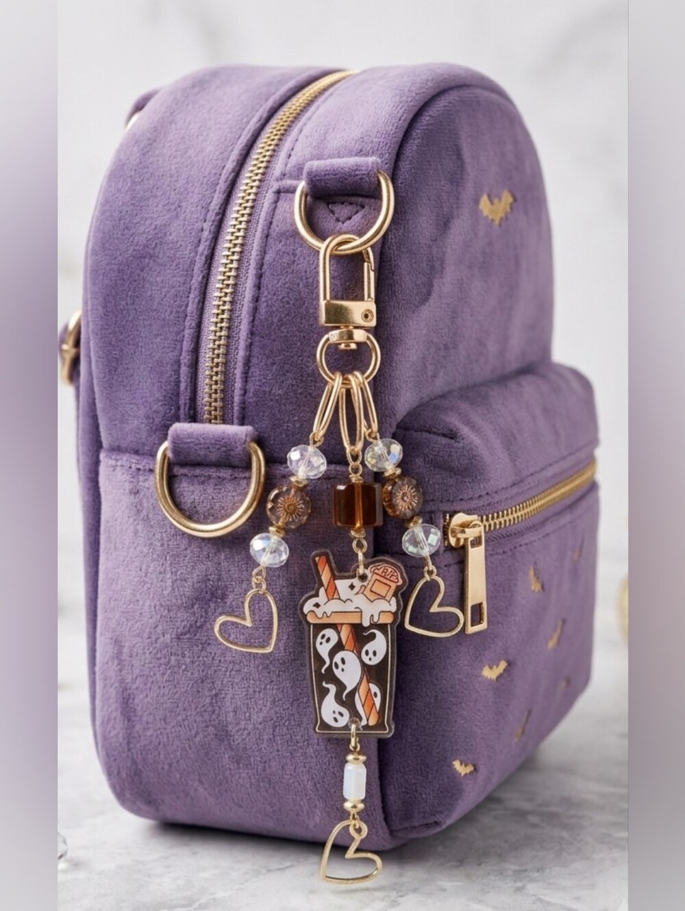 Spooky Ghost Drink Bag Charm & Keychain | Gold Tone